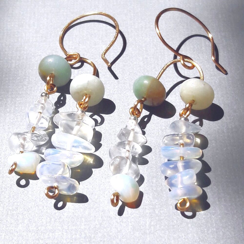 Blue Amazonite Brass Hooks Hidden Meaning earrings Unique Shapes  612■
